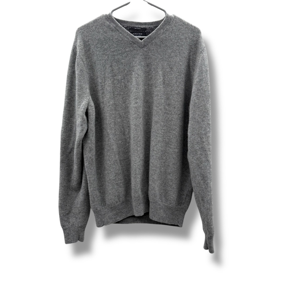 Nordstrom Gray V‎ Neck Sweater Men’s Size XL Tall 100% Cashmere Long Sleeve